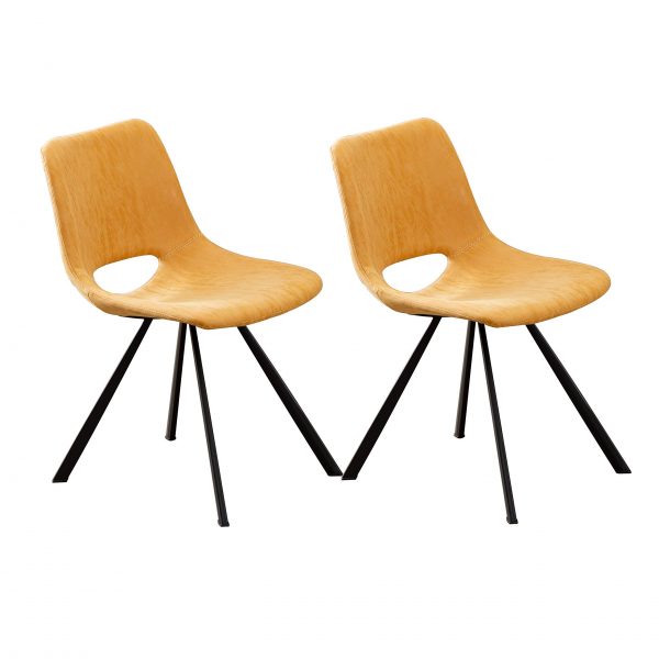 Leather Upholstered Dining Chairs,Per-Home Modern Mid Century Side Chair with Metal Legs for Kitchen Dining Room Living Room Bedroom,Brown(Set of 2)
