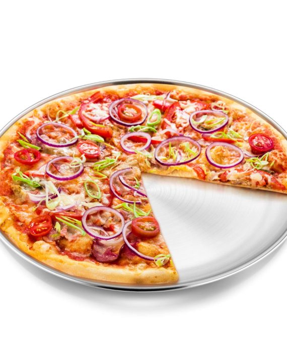 13½ inch Pizza Pan, P&P CHEF Pizza Tray, Stainless Steel Round Pizza Plate for Baking Serving Roasting, Non-toxic & Healthy, Heavy Duty & Durable
