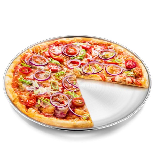 13½ inch Pizza Pan, P&P CHEF Pizza Tray, Stainless Steel Round Pizza Plate for Baking Serving Roasting, Non-toxic & Healthy, Heavy Duty & Durable