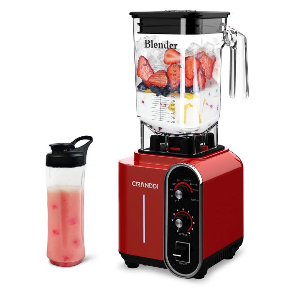 CRANDDI Blender, Professional High-Speed Countertop Blender with 3 Pre-Programmed Settings, 1800W Base, 52oz BPA-free Tritan Jar for Family/ Commercial Size Ice Crush, Shakes and Smoothies, Built-in Pulse & 10-Speeds Control with Timer, K98B-R
