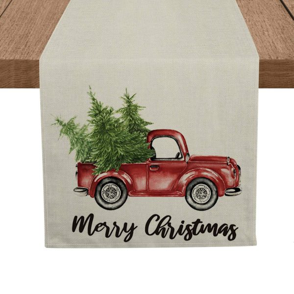 Artoid Mode Merry Christmas Trees Red Truck Table Runner, Seasonal Winter Xmas Holiday Tablecloth Kitchen Dining Table Linen for Indoor Outdoor Home Party Decor 13 x 72 Inch