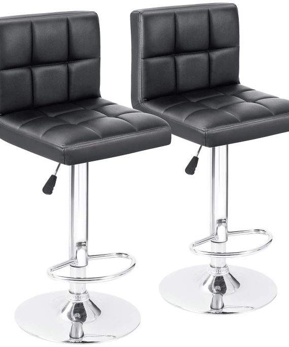GUNJI Bar Stools Modern PU Leather Adjustable Swivel Barstools Armless Hydraulic Kitchen Counter Bar Stool with Back Set of 2