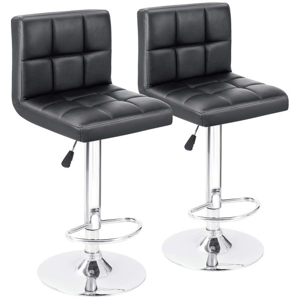 GUNJI Bar Stools Modern PU Leather Adjustable Swivel Barstools Armless Hydraulic Kitchen Counter Bar Stool with Back Set of 2