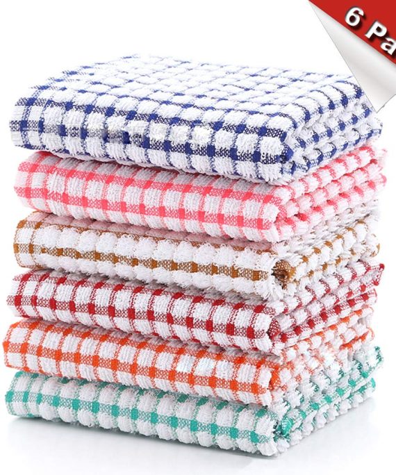YNERHAI Kitchen Dish Towels, 100% Cottton Kitchen Towels, Dish Towels 16 Inch x 25 Inch (for Kitchen Décor, Multi Color) (16 x 25 Inch, 6 Pack)