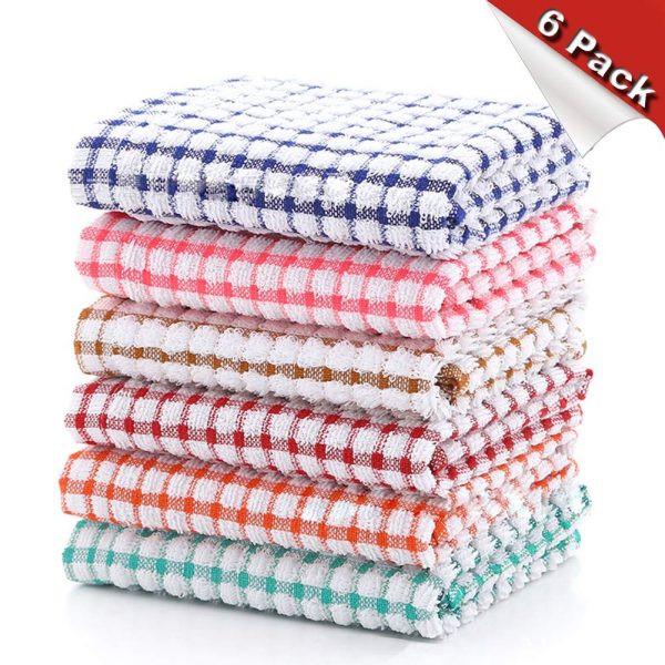 YNERHAI Kitchen Dish Towels, 100% Cottton Kitchen Towels, Dish Towels 16 Inch x 25 Inch (for Kitchen Décor, Multi Color) (16 x 25 Inch, 6 Pack)