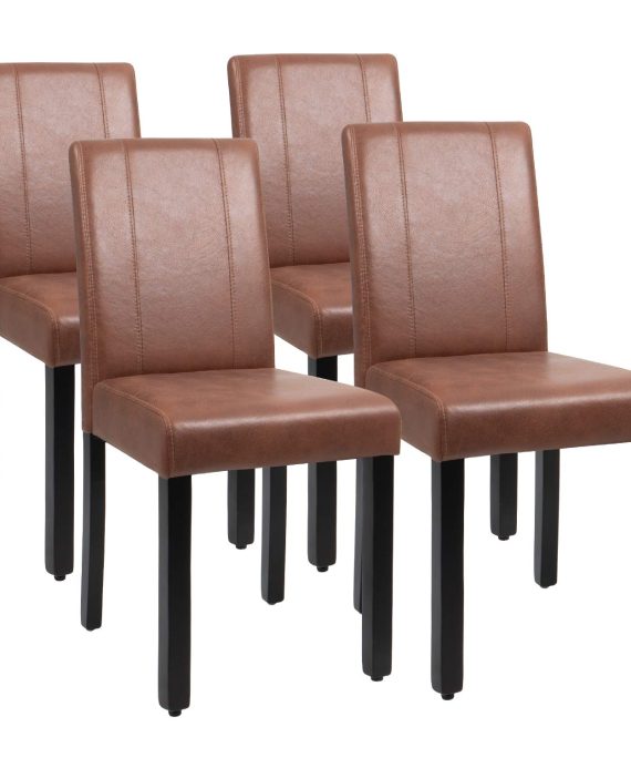 JUMMICO Dining Chair PU Leather Living Room Chairs Modern Kitchen Armless Side Chair with Solid Wood Legs Set of 4(Brown)