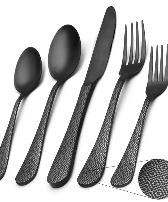 Matte Black Silverware Set, Satin Finish 20-Piece Stainless Steel Flatware Set,Kitchen Utensil Set Service for 4,Tableware Cutlery Set for Home and Restaurant, Dishwasher Safe