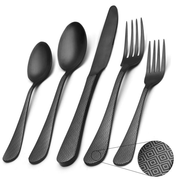 Matte Black Silverware Set, Satin Finish 20-Piece Stainless Steel Flatware Set,Kitchen Utensil Set Service for 4,Tableware Cutlery Set for Home and Restaurant, Dishwasher Safe