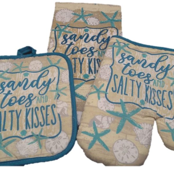 Oven Mitt Set - Kitchen Decorations - Sandy Toes and Salty Kisses Bring The Beach Into The Kitchen - Dish Towel - Oven Mitt - Pot Holder - Kitchen Decor
