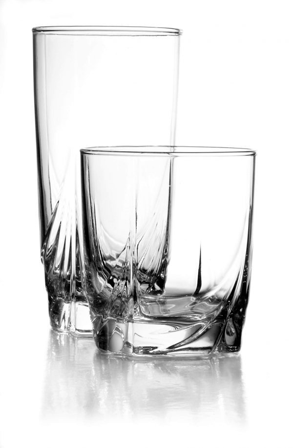 Luminarc 16 Piece Ascot Tumbler Set, 8-16.5 Ounce Coolers & 8-13 Ounce Double Old Fashion Glasses, Mixed, Clear
