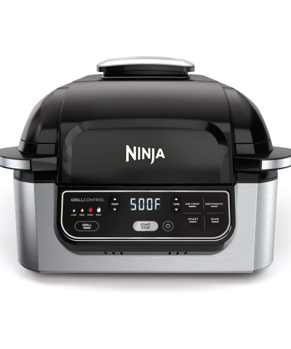 Ninja Foodi 5-in-1 4-Qt. Air Fryer, Roast, Bake, Dehydrate Indoor Electric Grill (AG301), 10" x 10", Black and Silver