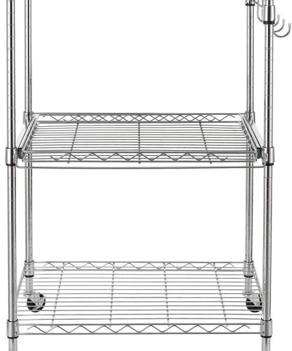 OCDAY Microwave Cart with Locking Wheels Food Service Cart, Microwave Stand,Storage Rack, Wood/Chrome