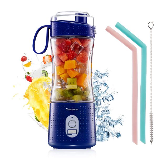 Portable Personal Blender for Smoothie and Shakes - Vaeqozva 6 Powerful 3D Blades 4000mAh USB Rechargeable Juicer Cup including Reusable Silicone Straws(Navy Blue)