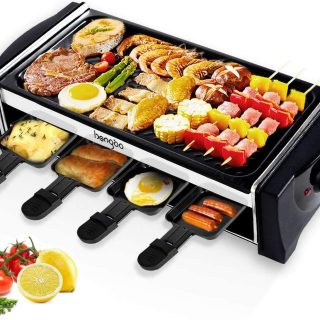 Hengbo House Kitchen Electric Smokeless Indoor Grill and Outdoor Electric Grills, Non-Stick Barbecue Griddle with 8 Mini Pans, Adjustable Temperature Control Smoke-Free BBQ for 8 Person