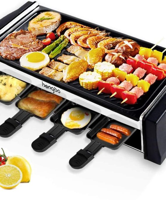 Hengbo House Kitchen Electric Smokeless Indoor Grill and Outdoor Electric Grills, Non-Stick Barbecue Griddle with 8 Mini Pans, Adjustable Temperature Control Smoke-Free BBQ for 8 Person