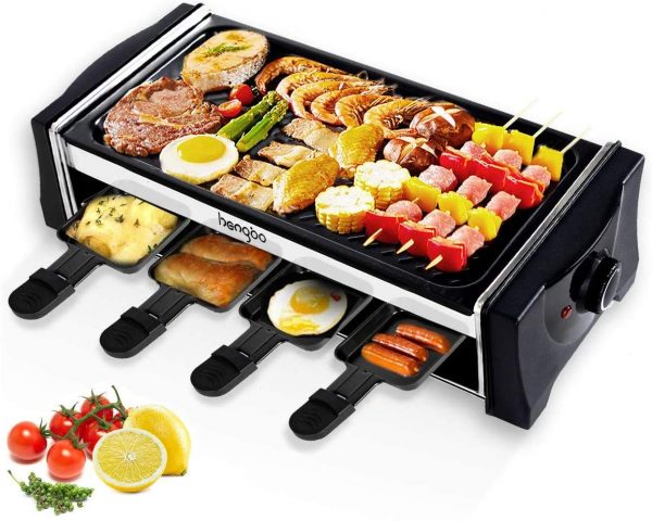 Hengbo House Kitchen Electric Smokeless Indoor Grill and Outdoor Electric Grills, Non-Stick Barbecue Griddle with 8 Mini Pans, Adjustable Temperature Control Smoke-Free BBQ for 8 Person