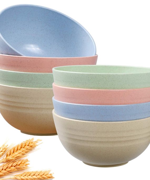 Cereal Bowls, (Dabacc) Unbreakable Wheat Straw Bowl 24 OZ for Rice Noodle Soup, Healthy Kitchen Dinnerware Set for Parties and Camping, Dishwasher & Microwave Safe - BPA Free 8 Pack