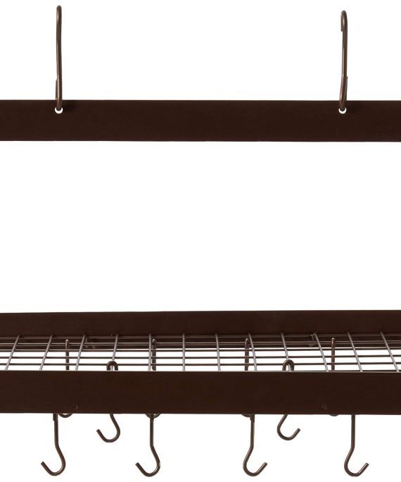 Old Dutch Oval Hanging Pot Rack with Grid & 24 Hooks, Oiled Bronze, 48 x 19 x 15.5