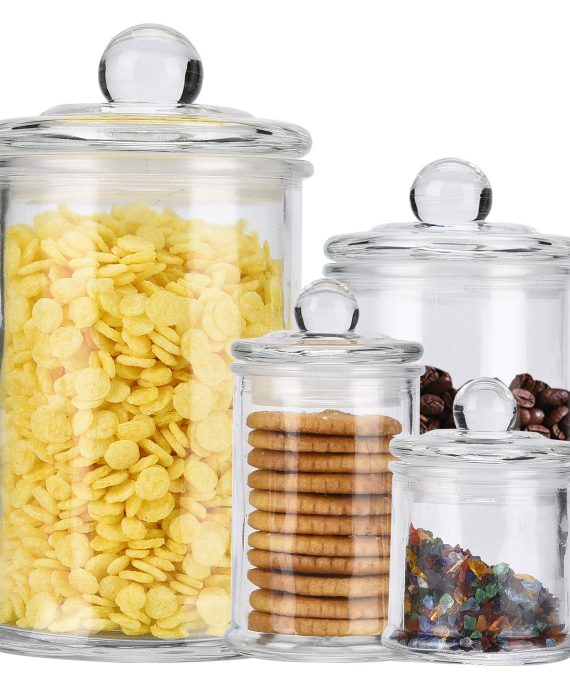 ERYTLLY Glass Food Storage Airtight Jars USDA Approved BPA Free High Borosilicate Glass Cookies Jar Glass Canister Lid Free Dishwasher Safe Canning Jar for Kitchen, Set of 4