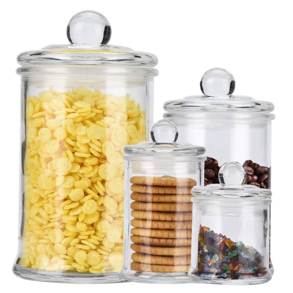 ERYTLLY Glass Food Storage Airtight Jars USDA Approved BPA Free High Borosilicate Glass Cookies Jar Glass Canister Lid Free Dishwasher Safe Canning Jar for Kitchen, Set of 4