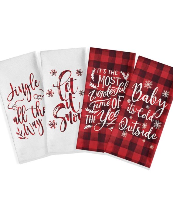 Artoid Mode Red and Black Buffalo Plaid Christmas Winter Quote Kitchen Dish Towels, 18 x 28 Inch Christmas Holiday Ultra Absorbent Drying Cloth Tea Towels for Cooking Baking Set of 4