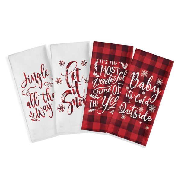 Artoid Mode Red and Black Buffalo Plaid Christmas Winter Quote Kitchen Dish Towels, 18 x 28 Inch Christmas Holiday Ultra Absorbent Drying Cloth Tea Towels for Cooking Baking Set of 4