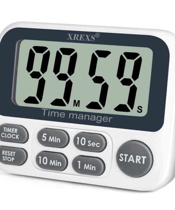 XREXS Digital Kitchen Timer, Magnetic Countdown Up Cooking Timer Clock with Large LCD Display, Adjustable Volume, Loud Alarm & Strong Magnet Classroom Timer for Teachers (Batteries Included)