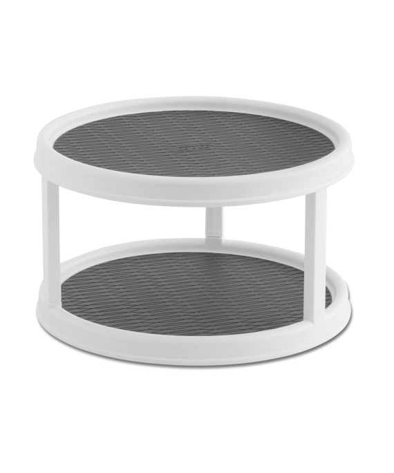 Copco 2555-0187 Non-Skid 2-Tier Pantry Cabinet Lazy Susan Turntable, 12-Inch, White/Gray