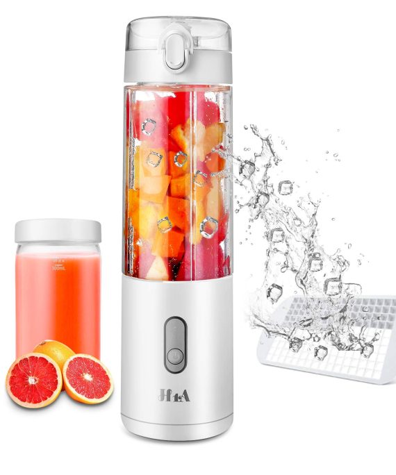 Portable Smoothie Blender, Portable Blender, USB Rechargeable, Six stainless food blades, 350ml Handheld blender and Attached 350ml cup(Total capacity 700ml), White Gift box Attached an ice tray