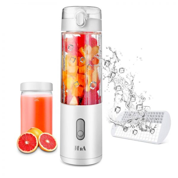 Portable Smoothie Blender, Portable Blender, USB Rechargeable, Six stainless food blades, 350ml Handheld blender and Attached 350ml cup(Total capacity 700ml), White Gift box Attached an ice tray