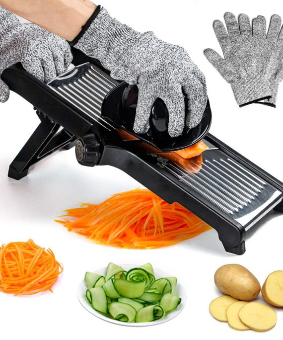 MDCGFOD Mandoline Slicer Stainless Steel Adjustable Blade Julienne Slicer Vegetable Slicer Onion Slicer Potato Chip French Fry Cutter Food Slicer for Kitchen Comes with One Pair Cut Resistant Gloves