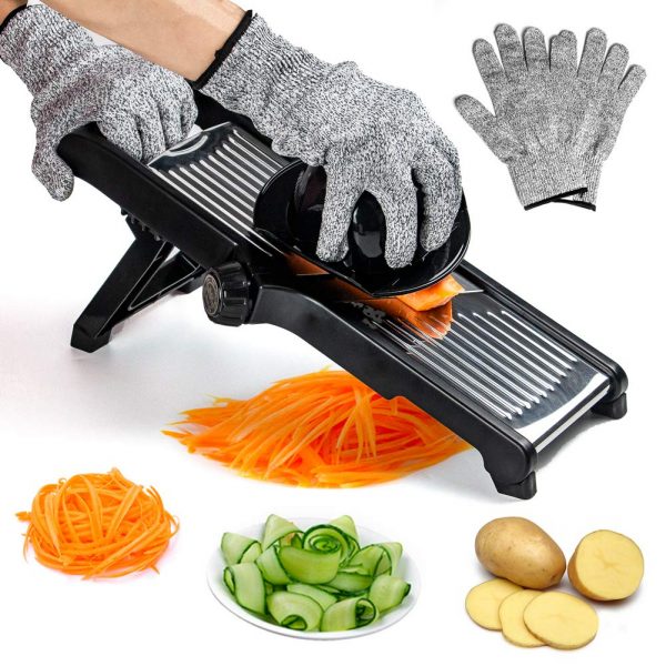 MDCGFOD Mandoline Slicer Stainless Steel Adjustable Blade Julienne Slicer Vegetable Slicer Onion Slicer Potato Chip French Fry Cutter Food Slicer for Kitchen Comes with One Pair Cut Resistant Gloves