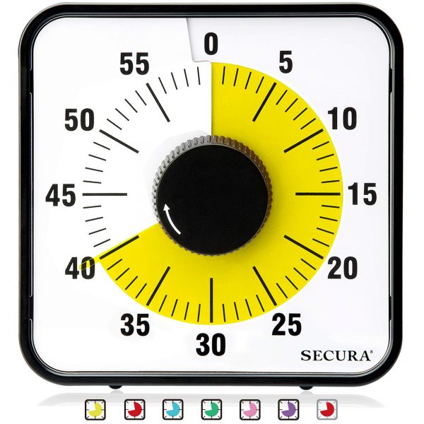 Secura Kitchen Timer 60-Minute Mechanical Visual Timers for Cooking, 7.5-Inch Oversize Countdown Clock for Teaching, Meeting, Facial with Magnetic Backing, Collapsible Legs, Hanging Hole (Yellow)