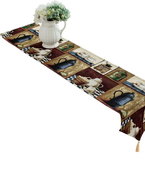 LYJEE 14 x 71 inch Coffee Theme Table Runner Cotton-Polyester Washable Table Runner for Dining Room Kitchen Table Decor,Outdoor or Indoor Parties…