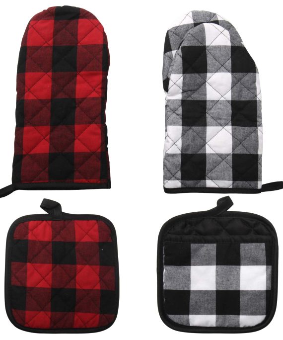 4 Pack Large Cotton Plaid Oven Mitts Professional Baking Food Safe Hot Pat Cotton