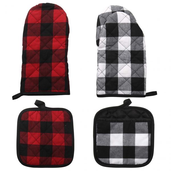 4 Pack Large Cotton Plaid Oven Mitts Professional Baking Food Safe Hot Pat Cotton