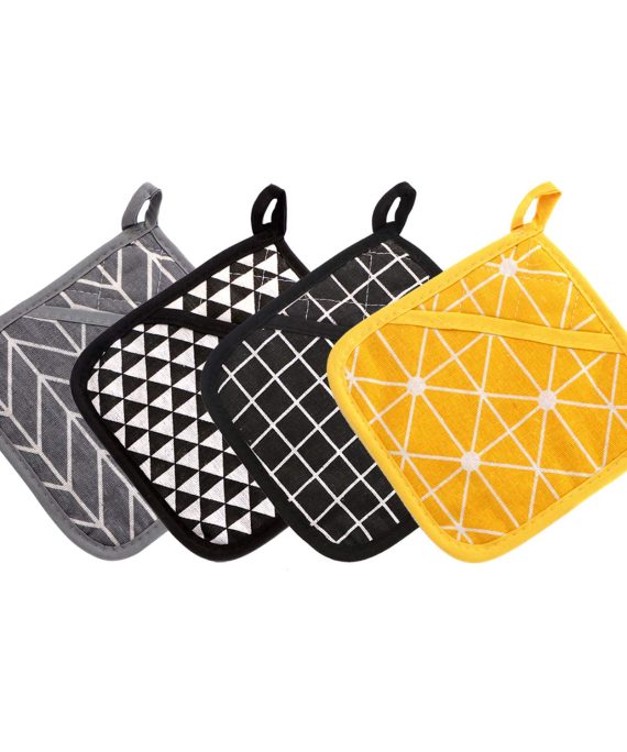 Odebao Cotton Pot Holders for Kitchen Heat Resistant Hot Pads and Oven Mitts Sets Cooking Pocket Flexibility Potholders Thick Plaid Cute Square Farmhouse Linen Pads Camping House Machine Washable