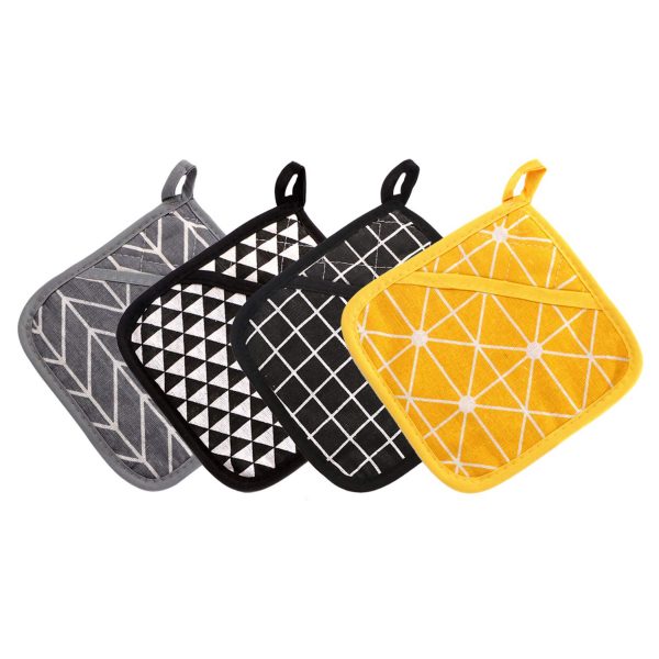 Odebao Cotton Pot Holders for Kitchen Heat Resistant Hot Pads and Oven Mitts Sets Cooking Pocket Flexibility Potholders Thick Plaid Cute Square Farmhouse Linen Pads Camping House Machine Washable