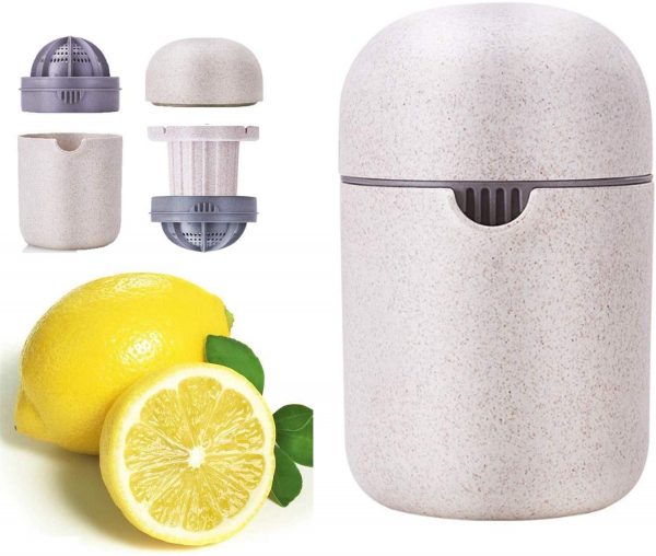 Portable Manual Juicers, Hand Juicer Orange Squeezer, Rotary Pressure Squeezer Travel and Kitchen DIY Juice Tool with Container and Strainer, for Lemon, Orange, Lime, Citrus (Wheat Color)