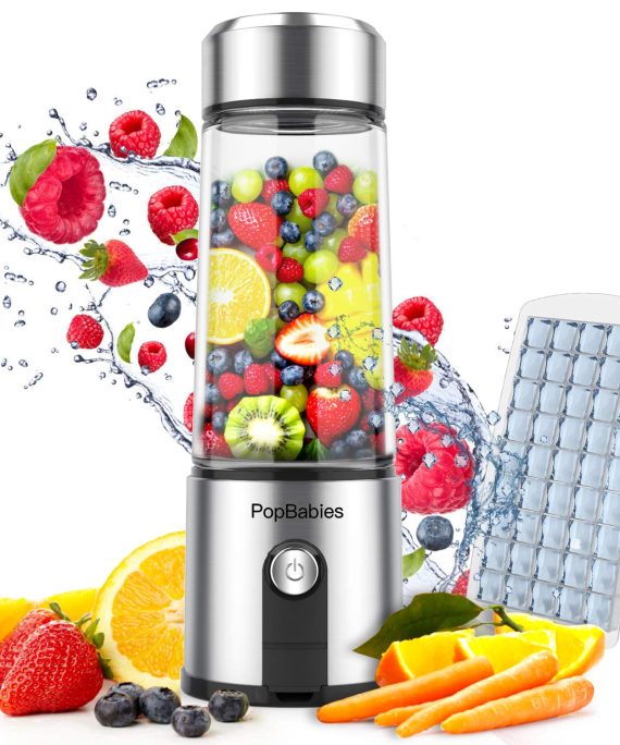 Portable Blender Glass, PopBabies Smoothie Blender to go, Rechargeable USB Blender with travel, Wireless Personal Blender Protein Shaker 5200mah