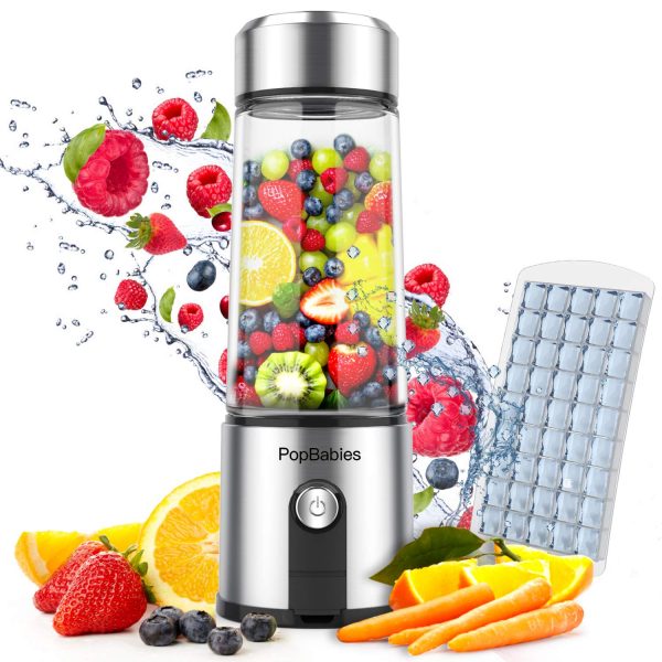 Portable Blender Glass, PopBabies Smoothie Blender to go, Rechargeable USB Blender with travel, Wireless Personal Blender Protein Shaker 5200mah