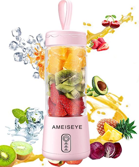 Portable Blender - Personal Size Juicer Cup Fruit Shakes Smoothie Mixer with 2600mAh Rechargeable Battery, Six Blades for Home,Travel,Sports,Gym (Pink)