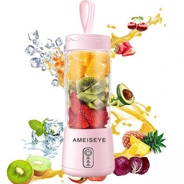 Portable Blender - Personal Size Juicer Cup Fruit Shakes Smoothie Mixer with 2600mAh Rechargeable Battery, Six Blades for Home,Travel,Sports,Gym (Pink)