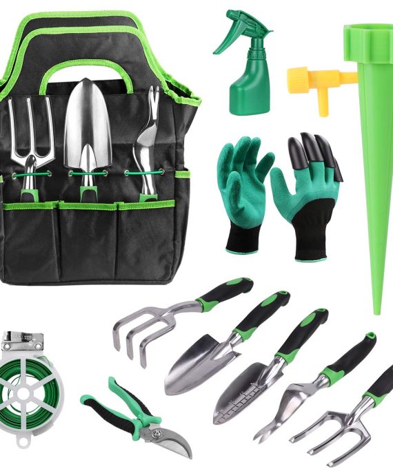 FAMI HELPER 16 PCS Garden Tool Sets - Gardening Kit with Self Watering System for Flower and Vegetable Plants Care, Gardening Tools Kits for Women Men