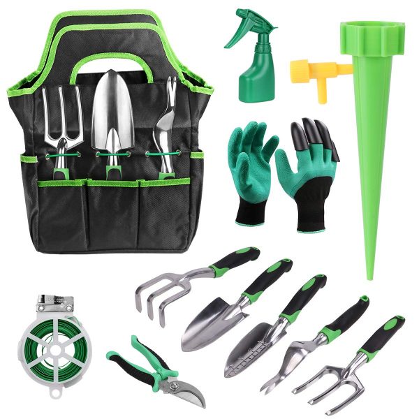 FAMI HELPER 16 PCS Garden Tool Sets - Gardening Kit with Self Watering System for Flower and Vegetable Plants Care, Gardening Tools Kits for Women Men