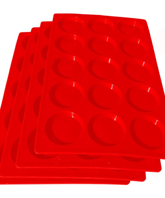 M. Gastro Kitchens 4 Pcs Set of 15 Cavity Mini Muffin Top Baking Pan, Brownies, Keto Cheese Crisps, 2" diameter, 3/8" deep (Red)