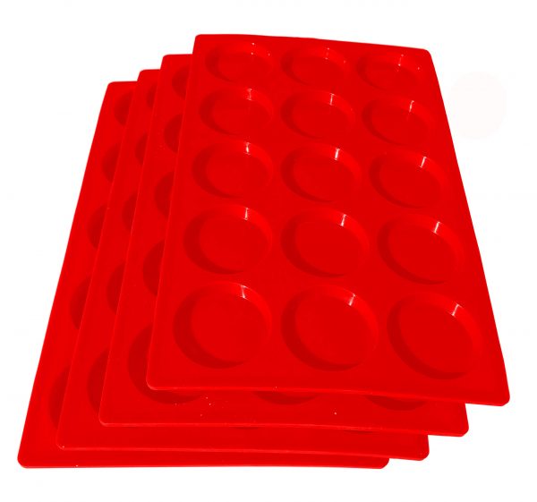 M. Gastro Kitchens 4 Pcs Set of 15 Cavity Mini Muffin Top Baking Pan, Brownies, Keto Cheese Crisps, 2" diameter, 3/8" deep (Red)