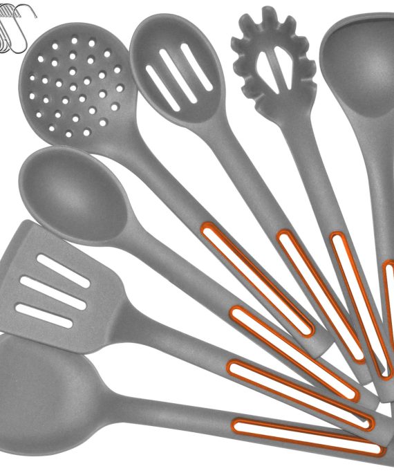 Silicone Cooking Spoon Kitchen Utensil Set - IELECMG Cooking Utensils Dishwasher Safe 500℉ Heat Resistant Large Spatulas Turner Spoons Soup Ladle Skimmer Kitchen Tools for Nonstick Cookware (Grey)