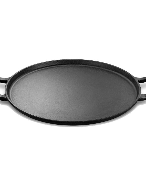 Legend Cast Iron Pizza Pan | 14” Steel Pizza Cooker with Easy Grip Handles | Deep Stone for Oven or Griddle for Gas, Induction, Sauteing, Grilling | Lightly Pre-Seasoned Cookware Gets Better with Use