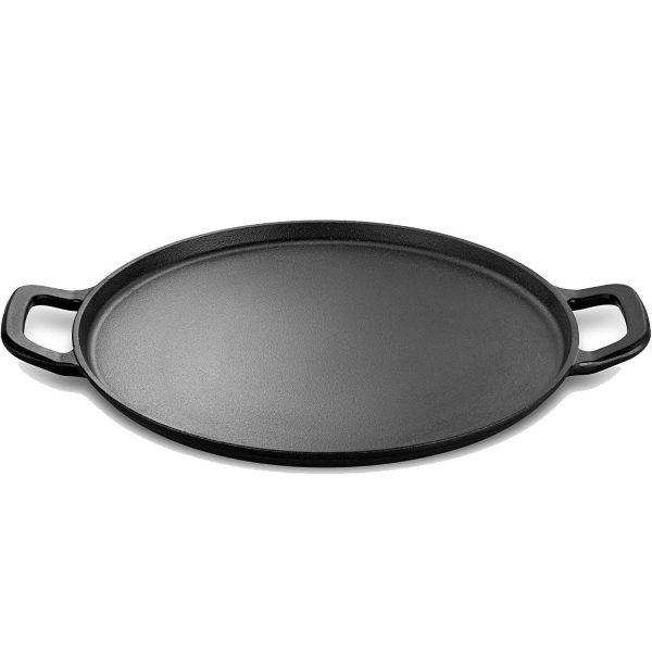 Legend Cast Iron Pizza Pan | 14” Steel Pizza Cooker with Easy Grip Handles | Deep Stone for Oven or Griddle for Gas, Induction, Sauteing, Grilling | Lightly Pre-Seasoned Cookware Gets Better with Use